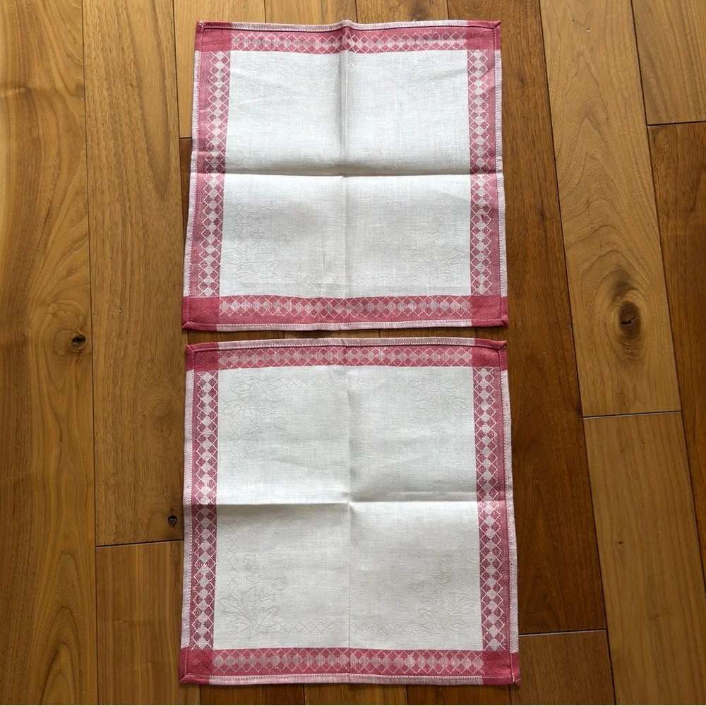 Vintage European Damask Linen Napkins – Set of 2 – 13x13